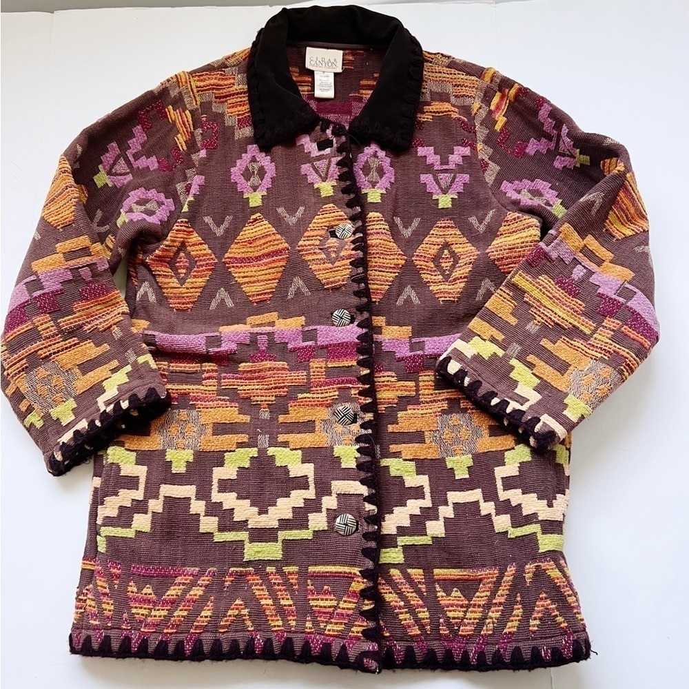 Vintage Blazer Jacket Aztec Pattern Brocade Gorgeous Detail Cedar Canyon Scandi - Picture 2 of 9